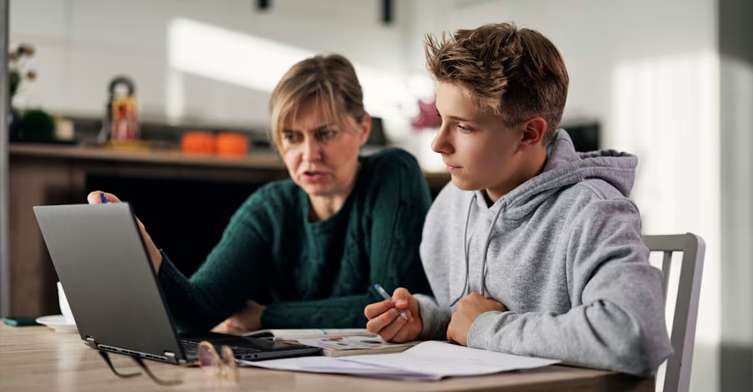 Mom investing in teen son.